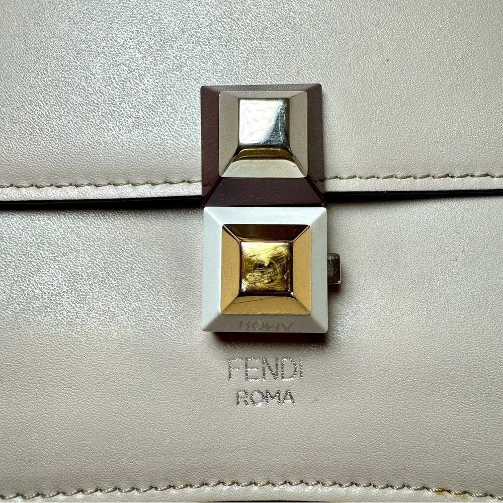 Fendi Kan I Small Shoulder Bag In Neutral Grey Leather W Silver Chain Strap